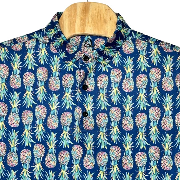 DEOLAX Men's Large Pineapple Print Golf Polo Shirt Blue Tropical Short Sleeve - Picture 4 of 11
